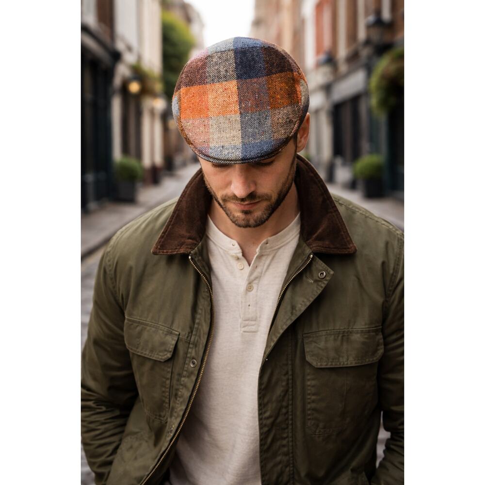 City Sport Belgian Tweed Patchwork Flat Cap Wool Newsboy Hat Size 59